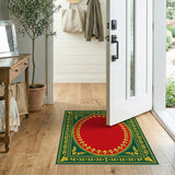 Opulent Green Frame Gold Accents Red Oval Persian Rug