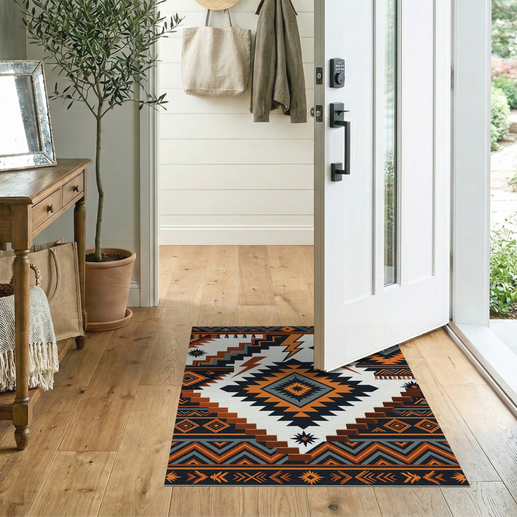 Southwestern Bold Orange Southwestern Geometric Area Rug