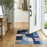 Blue and Teal Blue Grey Geometric Abstract Area Rug