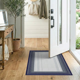 Navy Framed Gray Pinstripe Area Rug