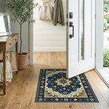 Blue and Teal Navy Blue Traditional Persian Medallion Area Rug