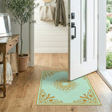 Teal Persian Medallion Rug with Gold Filigree
