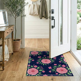 Pink Roses on Navy Floral Vintage Area Rug