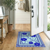 Blue Chamomile Floral Area Rug with Ornate Border