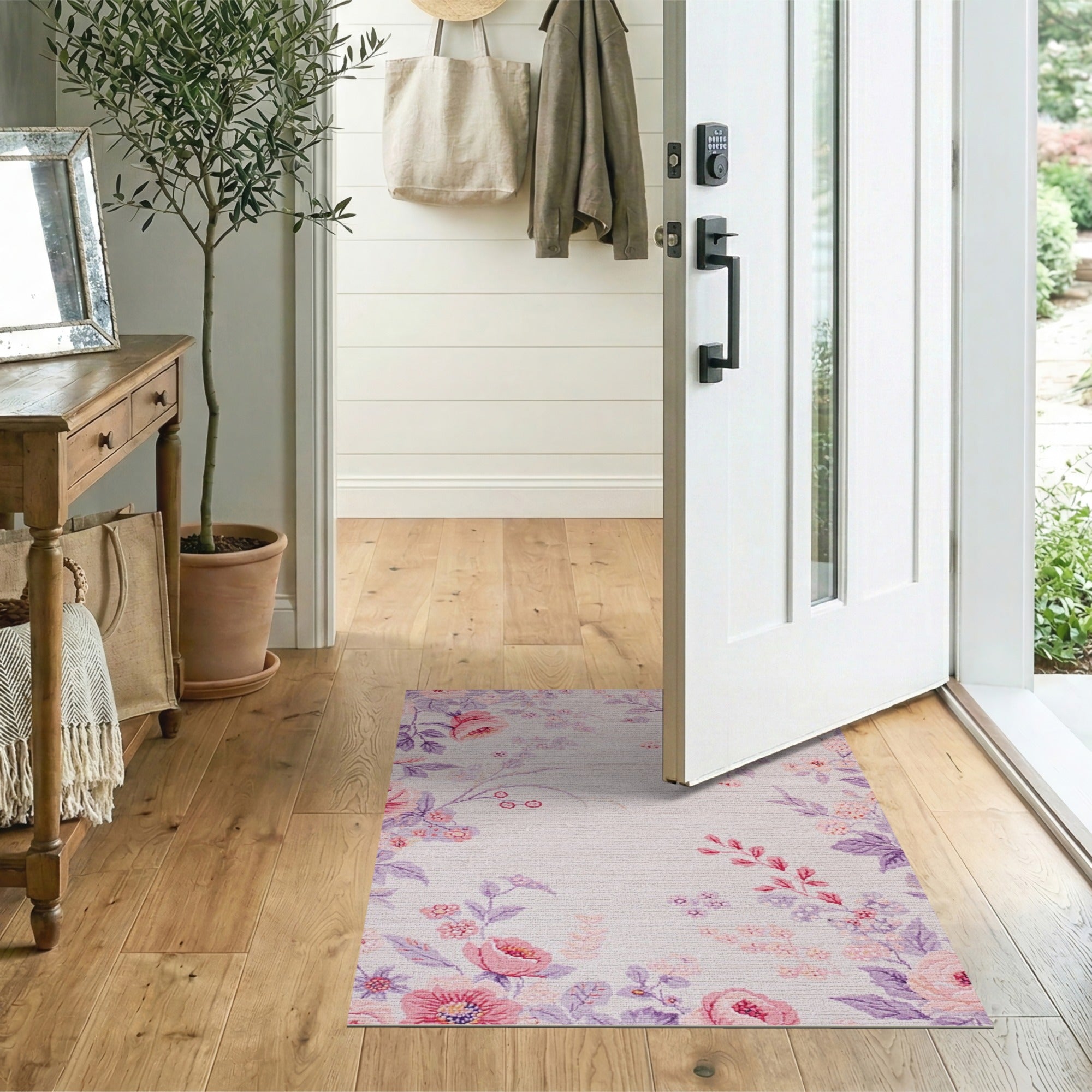 Blush Pink Floral Vintage Pink Area Rug