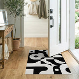 ODIKA Modern Geometric Black & White Washable Area Rug - Low Pile