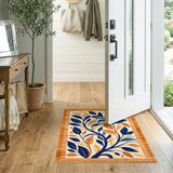 Blue and Orange Leaf Vine Area Rug