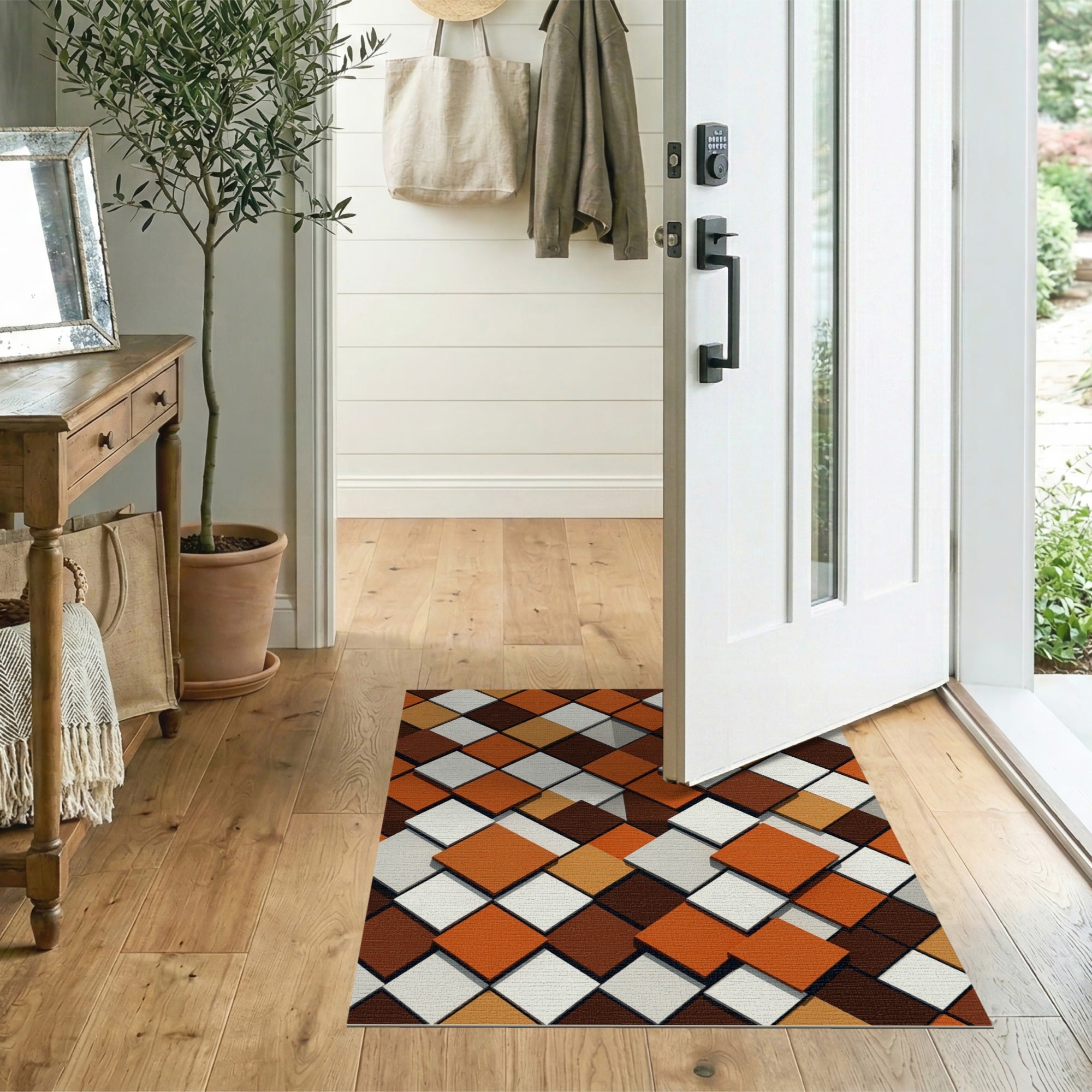 3D Orange Geometric Cube Area Rug