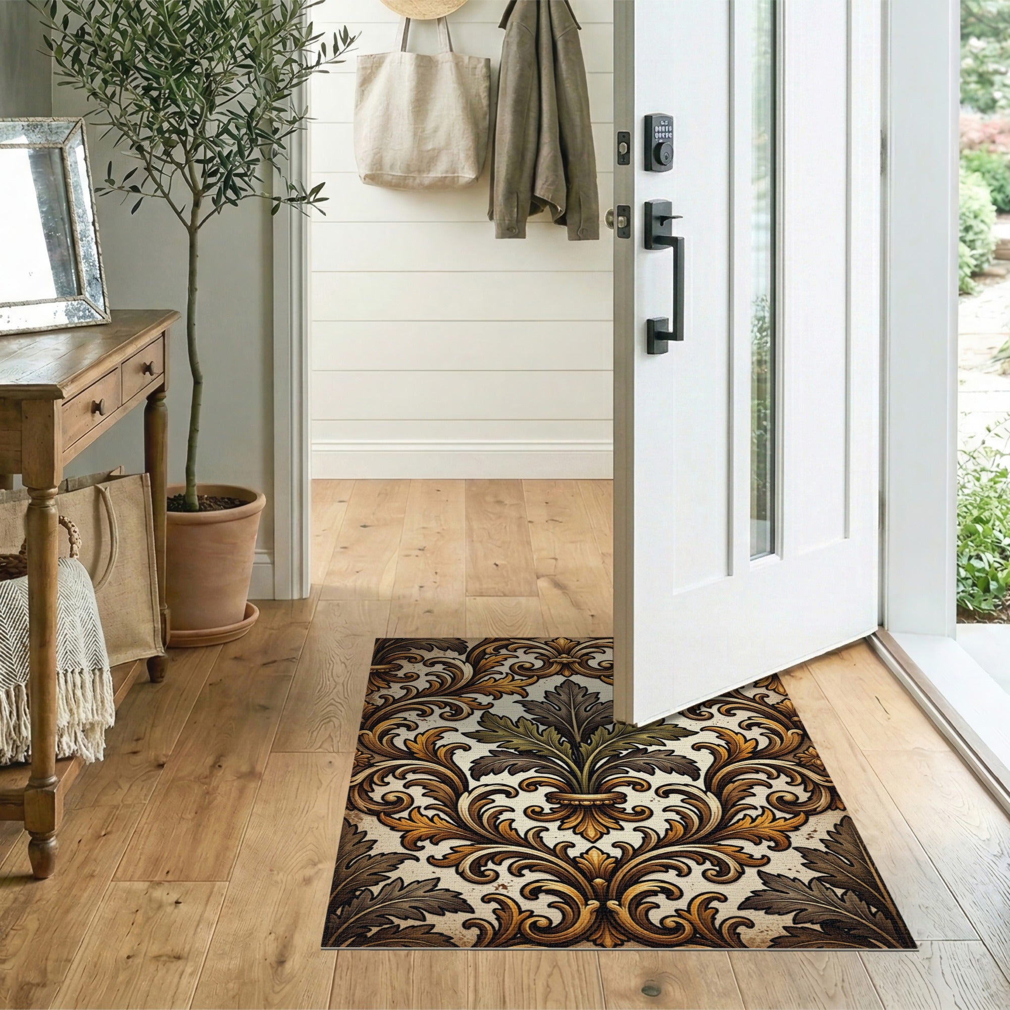 ODIKA Vintage Damask Washable Area Rug - Non-Slip Low Pile Traditional Rug