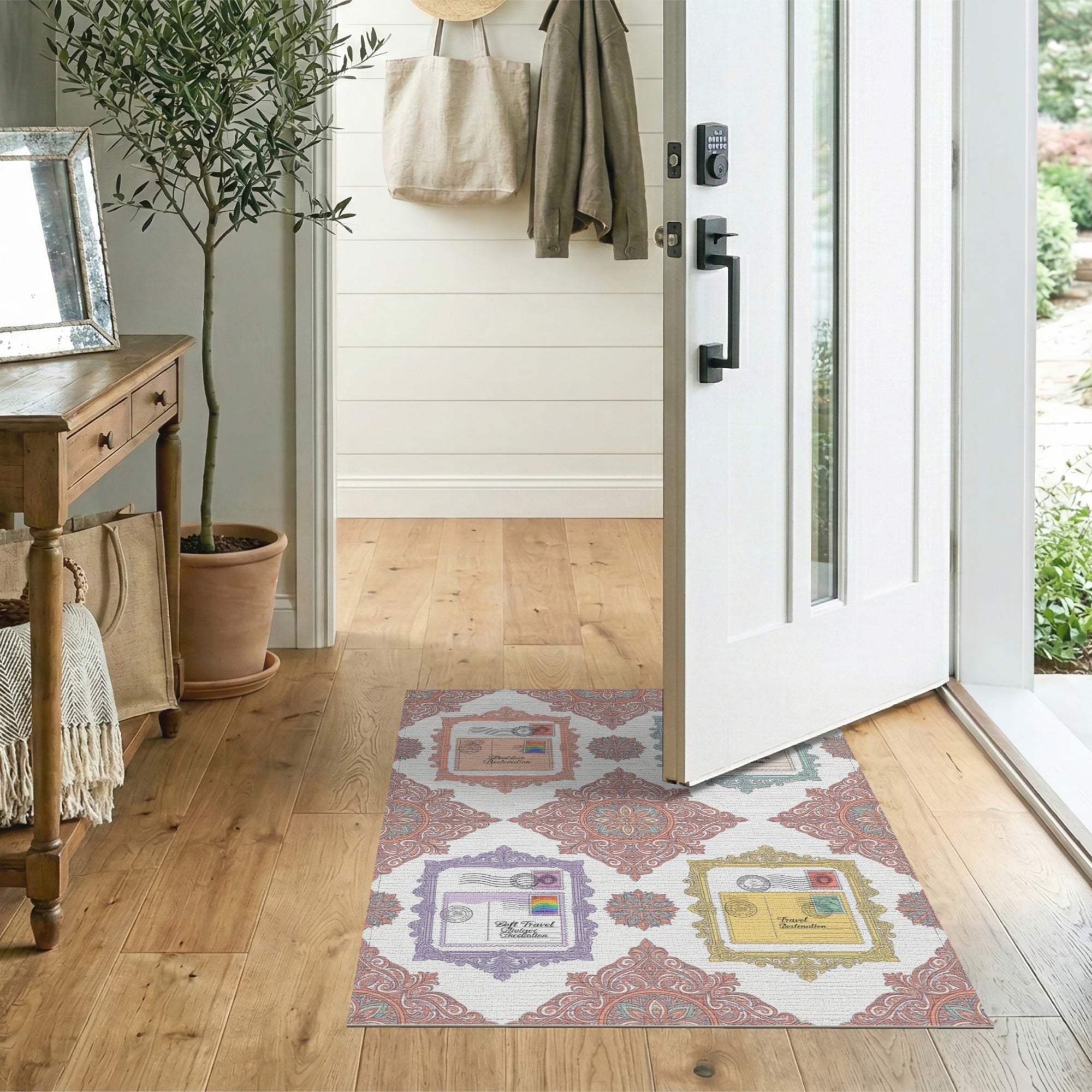 Vintage Postcard Multi-Color Floral Area Rug