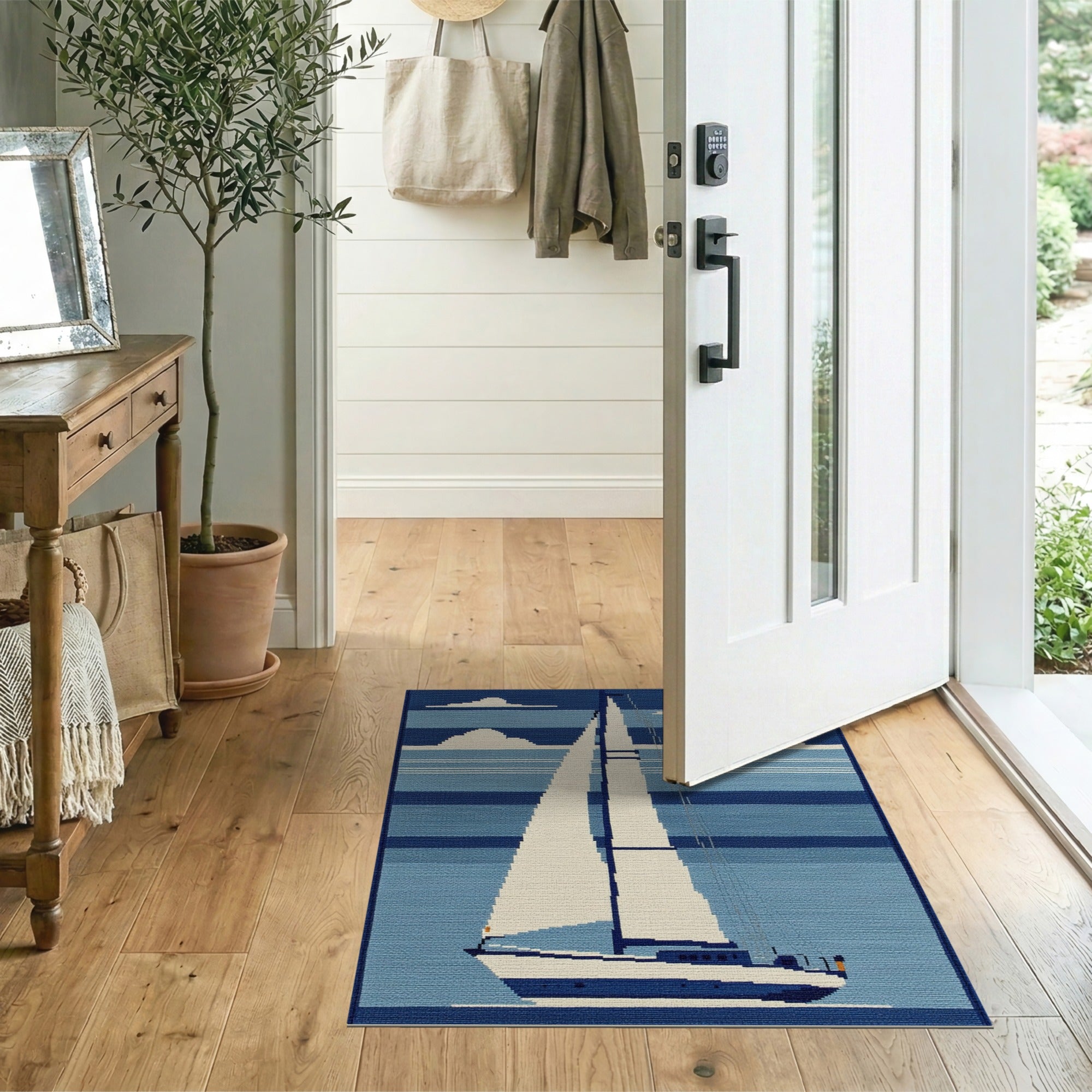 Blue and Teal Nautical Sailboat Blue Area Rug