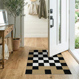 Tan Border Black White Patchwork Area Rug