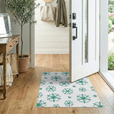 Teal Snowflake Floral Winter Area Rug
