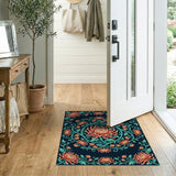 Multi-color and Patterns Navy Chrysanthemum Floral Area Rug