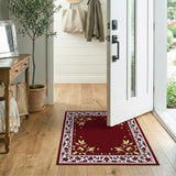 Ornate Maroon Floral Border Area Rug