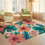 ODIKA Tropical Hibiscus Floral Washable Area Rug - Low Pile Non-Slip Machine Washable Carpet