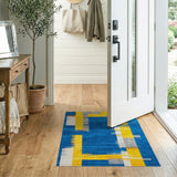 Modern Blue Yellow Geometric Abstract Area Rug