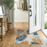 Multi-color and Patterns Teal Orange Palm Leaf Coastal Area Rug