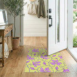 Purple Floral Blooms on Sunny Yellow Area Rug