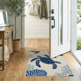Navy Sea Turtles Coral Coastal Rug