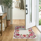 Pink Scalloped Floral Border Area Rug