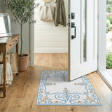 Blue Floral Art Nouveau Border Rug