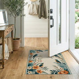 Teal Birds Orange Hibiscus Fern Area Rug