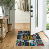 ODIKA Washable Kids Playroom Rug - Cartoon City Traffic Map, Non-Slip Low Pile Area Rug