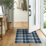 Distressed Navy Plaid Area Rug