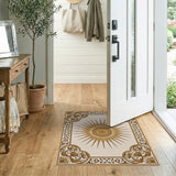 Golden Sunburst Ornate Border Area Rug