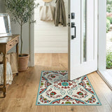 Ornate Teal Red Persian Medallion Area Rug