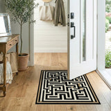 ODIKA Modern Abstract Maze Washable Area Rug - Low Pile Non-Slip Contemporary Decor