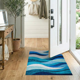 ODIKA Modern Abstract Ocean Wave Washable Area Rug - Low Pile Non-Slip Blue Decor