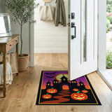 Spooky Haunted Castle Halloween Rug with Jack-o'-Lanterns