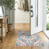 Ornate Pink Teal Floral Damask Area Rug