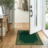 Ornate Gold Border Emerald Green Area Rug