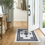 Ornate Navy Fleur-de-Lis Medallion Area Rug