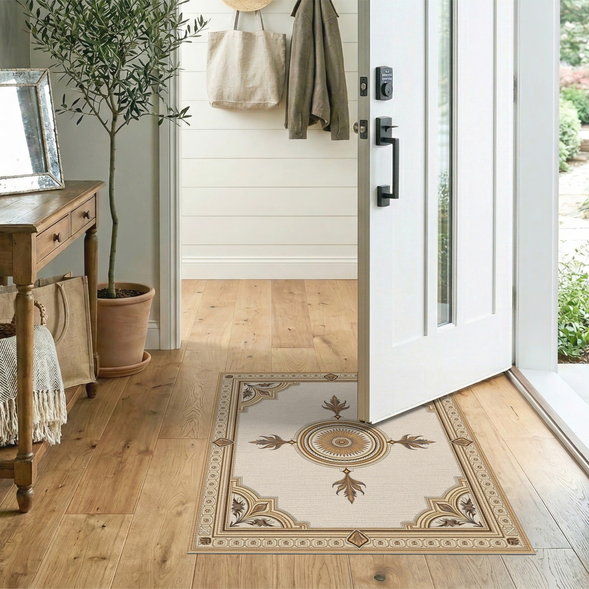 ODIKA Vintage Medallion Washable Area Rug - Low Pile Non-Slip Traditional Rug for Living Room & Bedroom