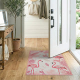 Flamingo Pink Flamingo Palm Leaf Area Rug