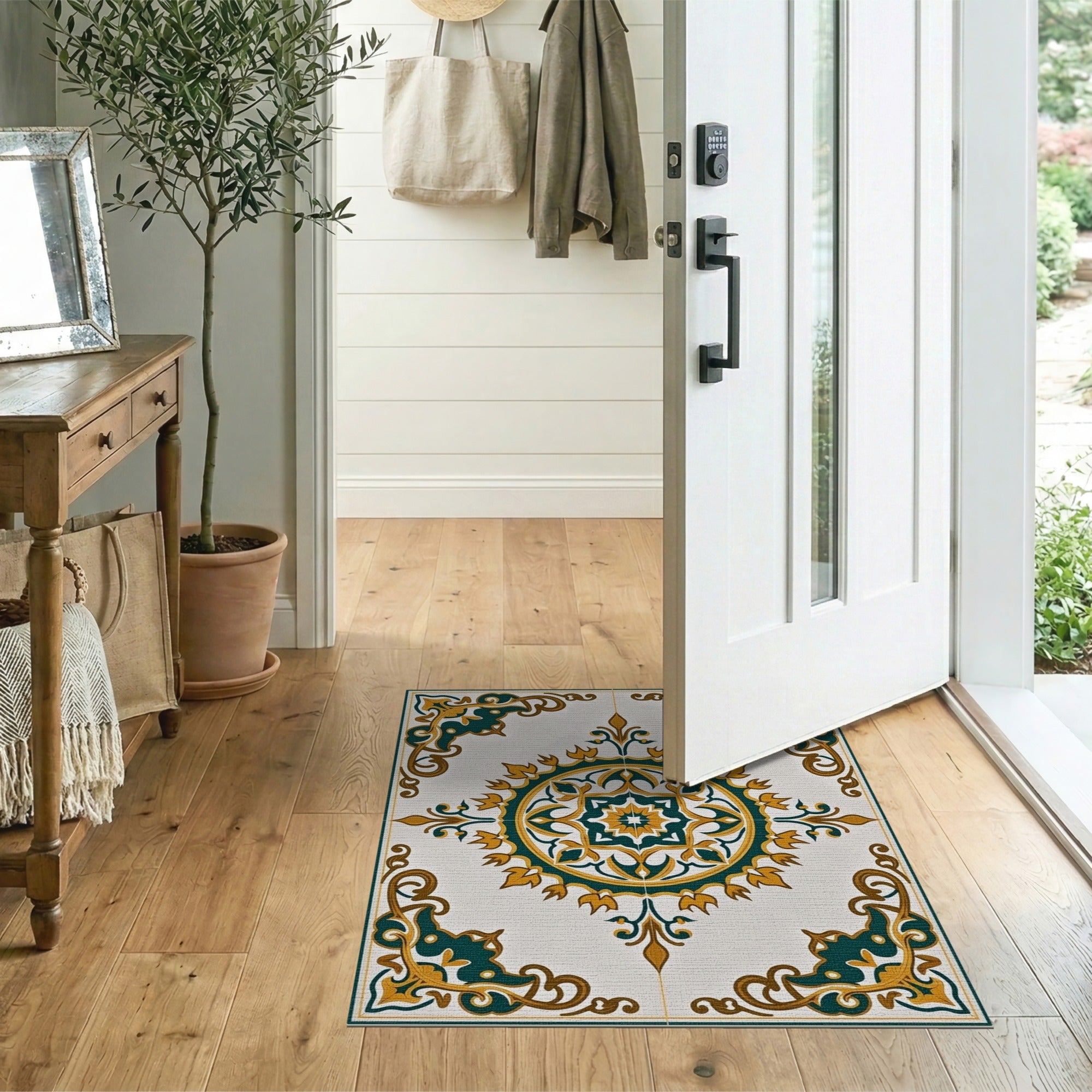 Ornate Teal Gold Persian Medallion Area Rug