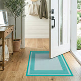 Teal Chevron Border Light Blue Area Rug