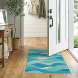 Teal Ocean Waves Seashell Coastal Rug