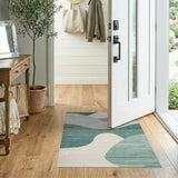 Blue Teal Coastal Wave Washable Area Rug