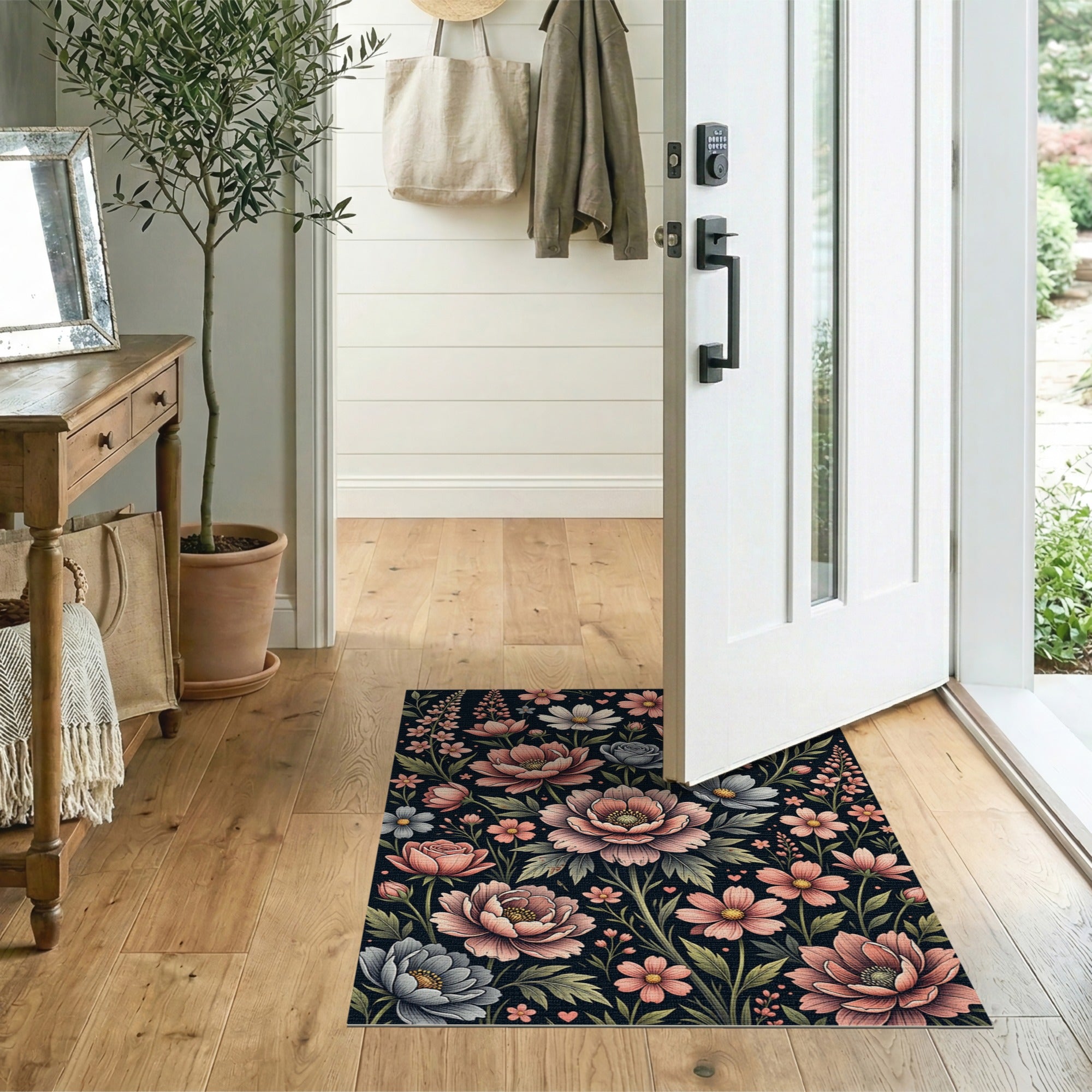 Multi-color and Patterns Vintage Pink Peony Floral Area Rug