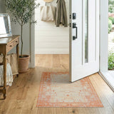 Vibrant Orange Geometric Border Area Rug