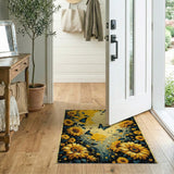 ODIKA Sunflower and Butterfly Vintage Art Washable Rug - Non-Slip Low Pile Floral Area Rug