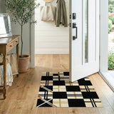 Beige Black Geometric Grid Area Rug