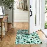 Teal and Green Wavy Abstract Area Rug