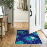 Cosmic Teal Nebula Starry Area Rug