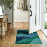 Abstract Area Blue and Teal Teal Blue Abstract Wave Area Rug